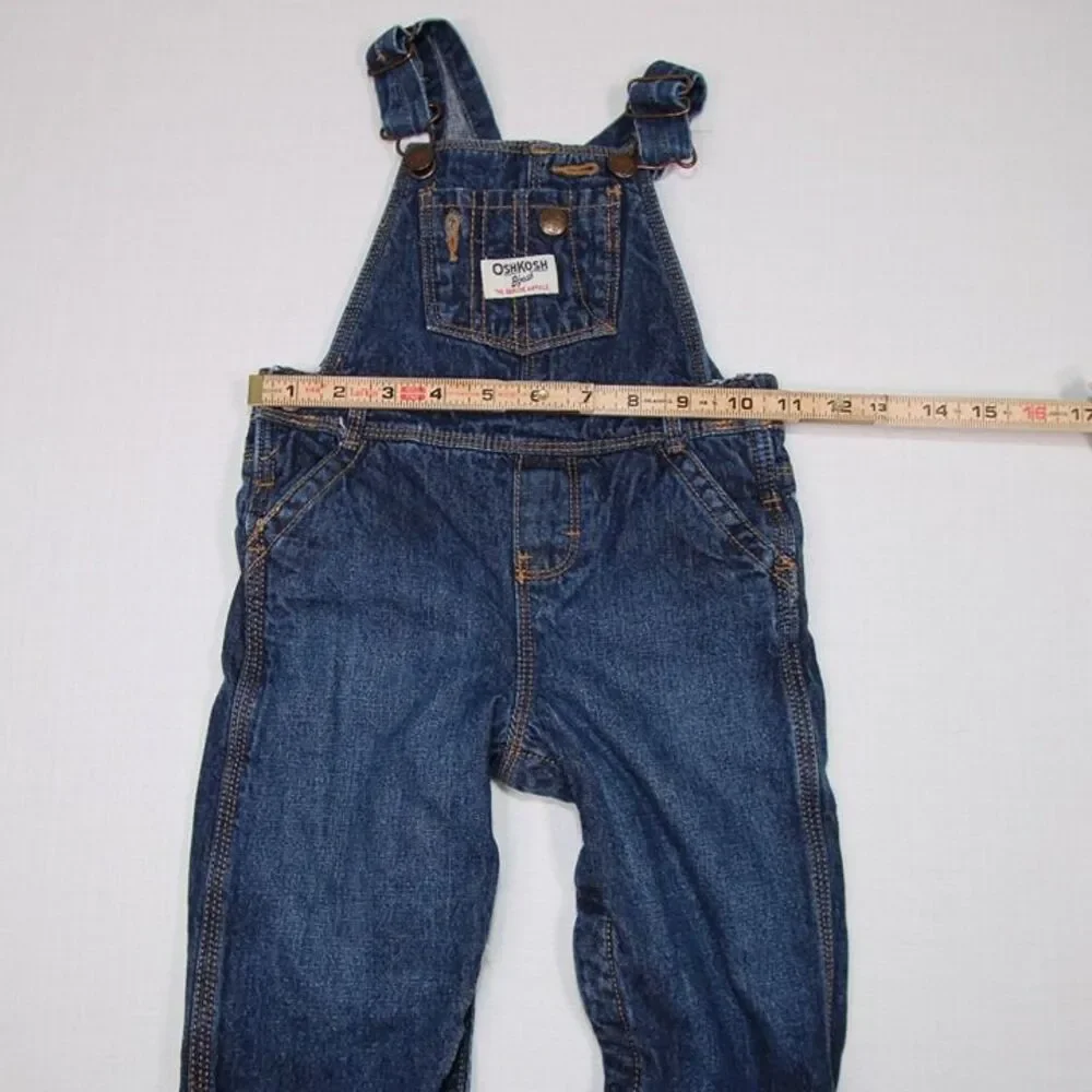 OshKosh Girls Denim Overalls Set 18M Red Plaid Heart Blue Fleece Lined 2pc